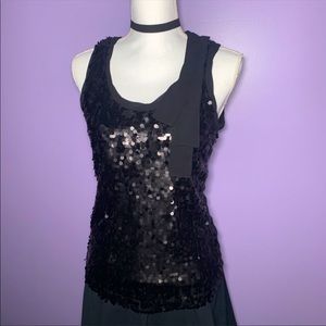SOLD  New York & Company Black Sequin Bow Tank Top M